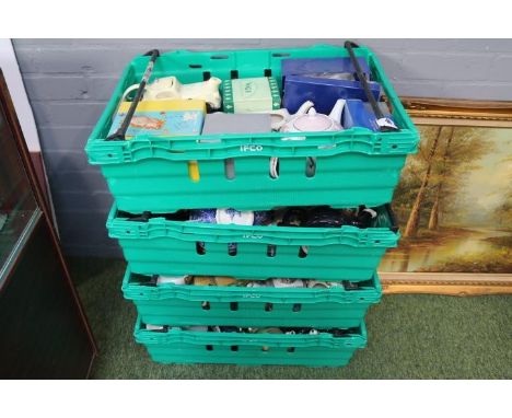 4 Boxes of Novelty Teapots to include Wade, Cauldon, Beleek etc (Green Crates not included)