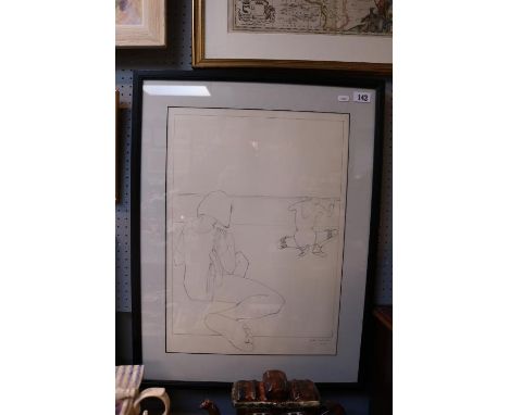 Framed and Mounted Pencil sketch depicting 2 Ballerinas signed dated 1982 