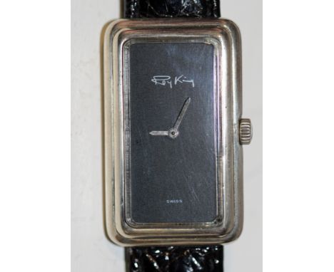 Roy King Solid Silver unisex designer dress watch c.1977 with an unusual heavy solid sterling silver case and buckle. The cas
