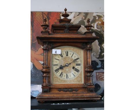 German HAC Walnut cased bracket clock with pendulum and key 