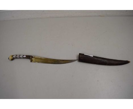 SMALL EASTERN DAGGER WITH MOTHER OF PEARL INLAID HANDLE AND LEATHER SHEATH