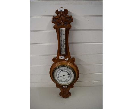 LATE VICTORIAN AMERICAN WALNUT CASED ANEROID BAROMETER