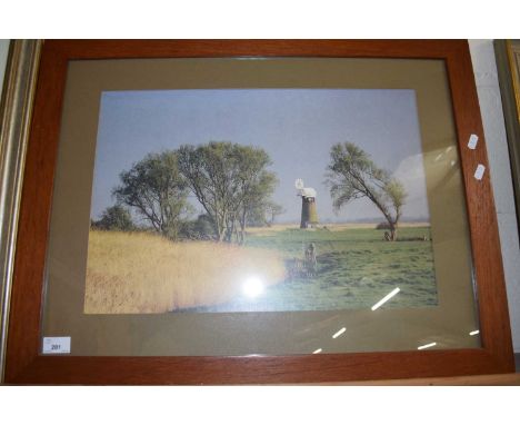 COLOURED PHOTOGRAPHIC PRINT - BROADLAND SCENE WITH WIND PUMP