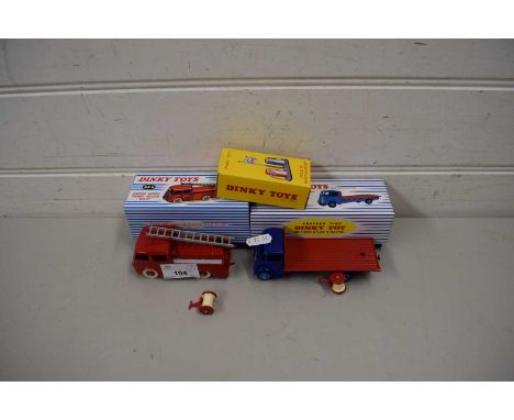 REPRODUCTION DINKY TOYS FLAT TRUCK AND FIRE ENGINE MODEL 32E AND ESSO PETROL PUMP