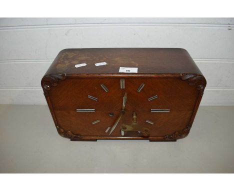 DANISH ART DECO STYLE OAK CASED MANTEL CLOCK BEARING LABEL TO REAR DOOR 'J STEFFENSEN'