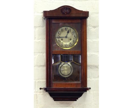AN OAK WALL CLOCK, 65CM H, EARLY 20TH CENTURY 