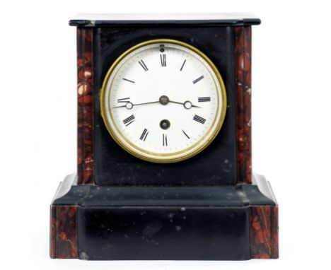 A FRENCH SLATE MANTEL CLOCK WITH JAPY FRERES MOVEMENT, KEYS