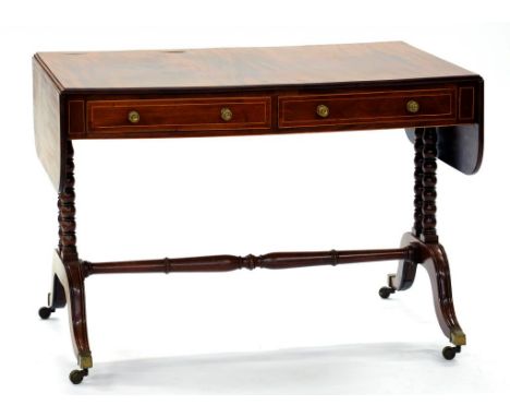 A GEORGE IV MAHOGANY AND LINE INLAID SOFA TABLE, 157CM W, STAMPED G.W.C