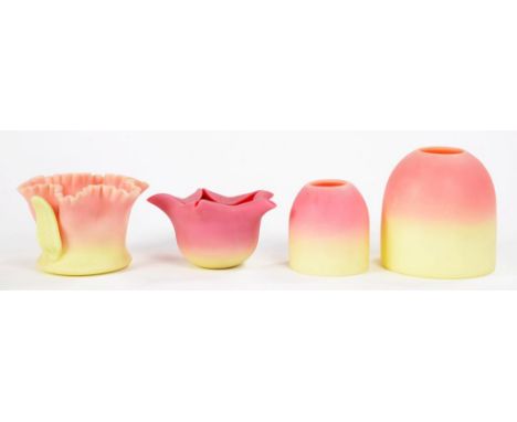 TWO GRADUATED BURMESE GLASS NIGHT LIGHT SHADES AND TWO VASES, LATE 19TH C