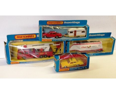 LESNEY MATCHBOX, 4 x Super Kings Models: K39 Snorkel Fire Engine; K-3 Grain Transporter (lacks Cab Unit); K-69 Caravan Tourin