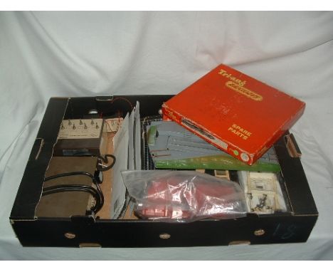 A tray scenic items, Signals, a Triang Spare Parts Box, a quantity of Track. a Lima Buffer Point, Gaugemaster Twin Track case