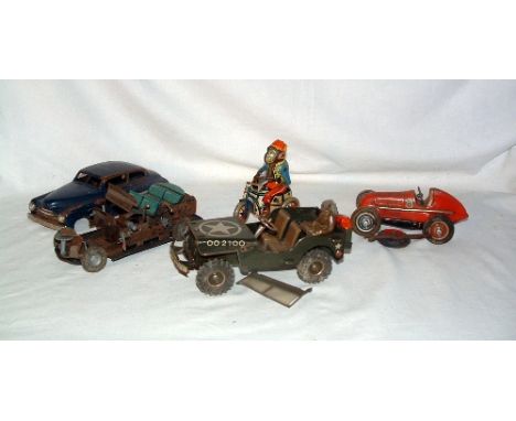 4 x West German US Zone tinplate Toys c 1950 - ARNOLD 2100 C/W US Army Jeep - rubber tyres and spare wheel with Jerry Can - t