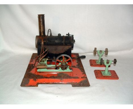 A post war MAMOD twin cylinder horizontal Steam Engine with Burner. Well used and complete. In need of cleaning/refurbishment