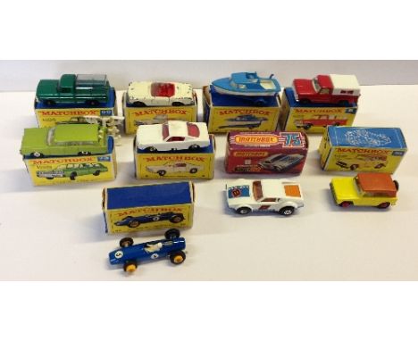 LESNEY MATCHBOX, 8 x 1-75 Series Regular Wheel Models: 18 Field Car; 6 Ford Pick-Up; 8 Ford Mustang; 73 1968 Mercury; 52 BRM 