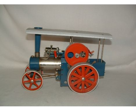 A WILESCO D405 Vintage live steam Engine with Nickel plated Boiler, Water Gauge, double action reversable Brass cylinders wit