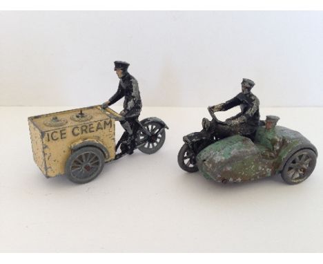MORESTONE Ice Cream Vendor: tricycle in black with white ice cream box and seated ice cream vendor. Together with a black Mot