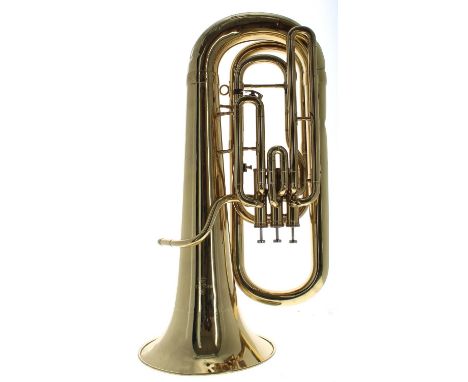 Brass tuba stamped Besson, London, 600, Boosey &amp; Hawkes, England, ser. no. 677-723692, with mouthpiece, case 