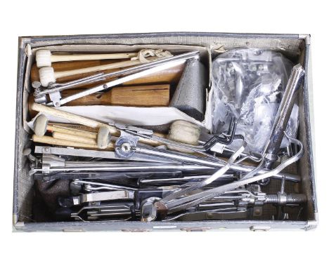 Small suitcase containing various vintage drum spares etc 