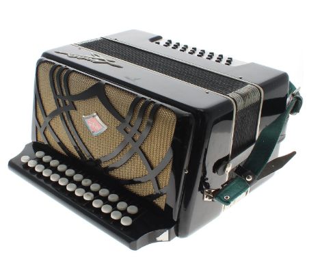 Two row button accordion/melodeon,&nbsp;with twenty-five bass buttons, hard case 