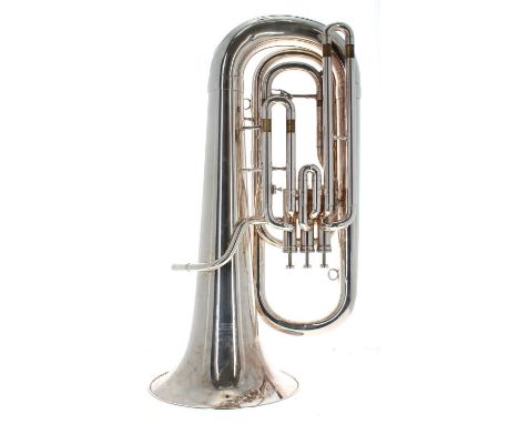 Silver plated tuba stamped Besson, London, International, Made in England,&nbsp;ser. no. BE777-856942, with mouthpiece, case 