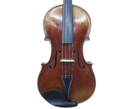 Good late 19th century Mittenwald viola, unlabelled, the one piece back of faint medium curl with similar wood to the sides, 