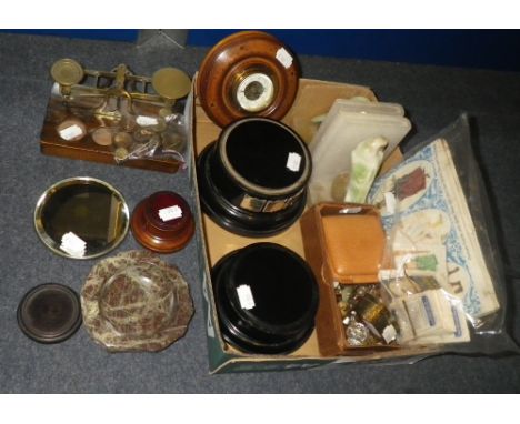A COLLECTION OF ASSORTED ITEMS including scales, ornaments and other items