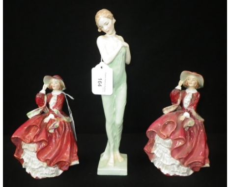 A ROYAL DOULTON FIGURE 'Celia' and two figures 'Top 'o' the Hill'