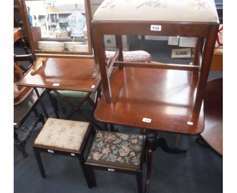 A MAHOGANY OCCASIONAL TABLE with 'X'-shaped stretcher, a 19th century tripod table and a further quantity of small furniture