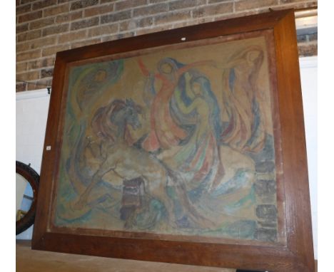 NORWEGIAN SCHOOL, 20th century;  A cartoon for a textile depicting a rearing horse and organic figures with Death looming, in