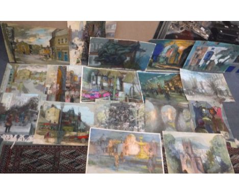 FREDERICK GEORGE WILLS, (1901-1993): A collection of unframed works on paper including townscapes, architectural views