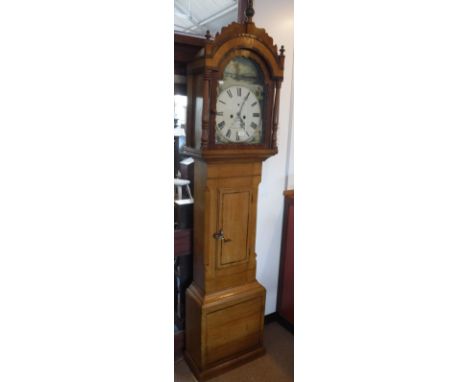 A GEORGE III OAK LONGCASE CLOCK, the enamel dial signed 'Daniel & Sons, Carmarthen and Neath', the arch painted with a landsc