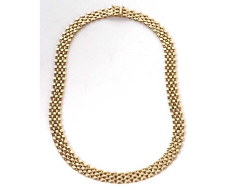 A 9ct brick link necklace, 1cm wide, with integrated clasp with safety catch, hallmarked Birmingham 2001, 40.5cm long, 24.2gG
