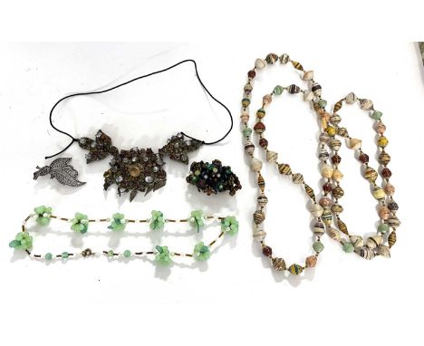 A large Sri Lankan multi-gemset necklace, set with citrines, garnets, and moonstones, all set in unmarked white metal, togeth