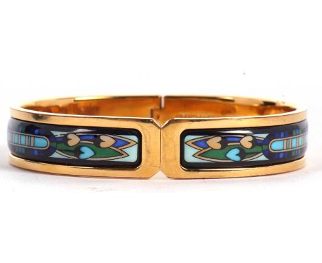 An enamel hinged bangle by Michaela Frey, the 12mm wide yellow metal bangle with Art Nouveau style enamel decoration, with ma