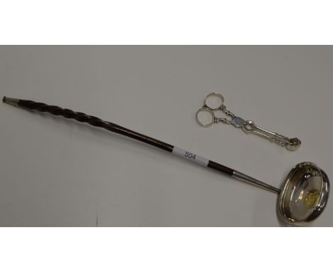 GEORGE II 1757 TODDY LADLE WITH TWIST HANDLE &amp; RARE IRISH 1720'S SUGAR GRIPS     