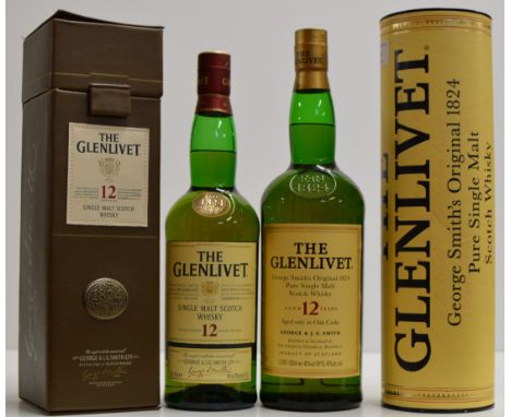 THE GLENLIVET AGED 12 YEARS SINGLE MALT SCOTCH WHISKY, WITH PRESENTATION BOX - 1 LITRE, 40% VOL, TOGETHER WITH THE GLENLIVET 