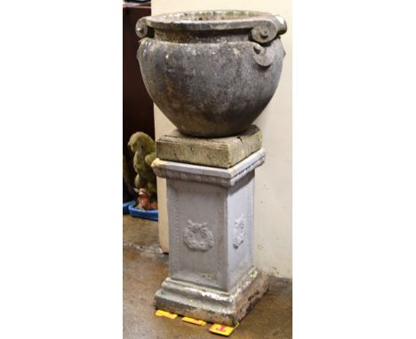 LARGE STONE GARDEN PLANTER ON PEDESTAL STAND     