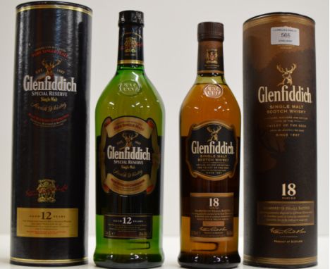 GLENFIDDICH 18 YEARS OLD SINGLE MALT SCOTCH WHISKY, WITH PRESENTATION BOX - 70CL, 40% VOL, TOGETHER WITH GLENFIDDICH AGED 12 