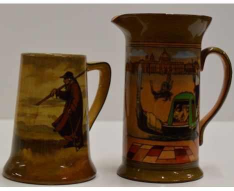 7½" ROYAL DOULTON POTTERY PITCHER, TOGETHER WITH A 5½" ROYAL DOULTON POTTERY TANKARD     