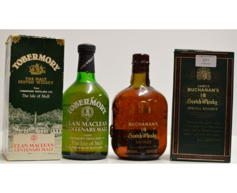 TOBERMORY CLAN MACLEAN CENTENARY MALT SCOTCH WHISKY, WITH PRESENTATION BOX - 70CL, 40% VOL, TOGETHER WITH JAMES BUCHANAN'S AG