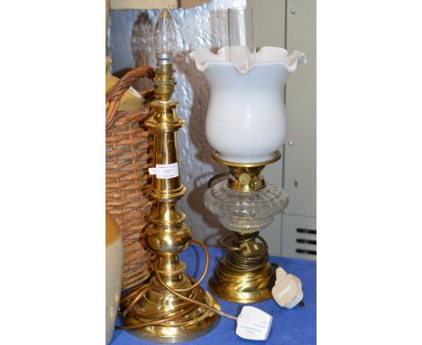 CONVERTED BRASS PARAFFIN LAMP &amp; 1 OTHER LAMP     