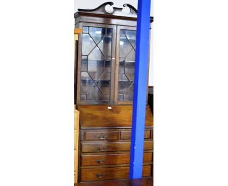 36" VICTORIAN MAHOGANY BUREAU BOOKCASE ON BRACKET FEET     