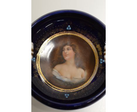 7" DIAMETER EARLY 20TH CENTURY VIENNA PORCELAIN BOWL WITH  PORTRAIT OF A YOUNG LADY, MARKED ON BASE     
