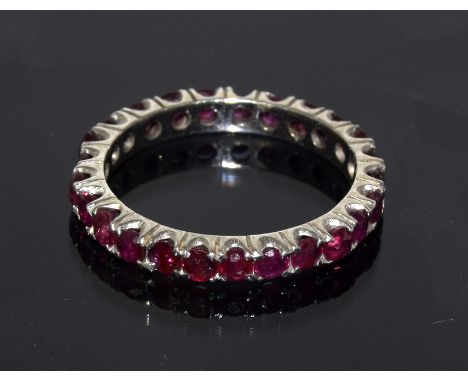White Metal Full Eternity Ruby Ring. Size Q