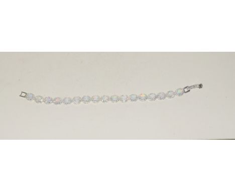 Silver CZ and opal panelled bracelet