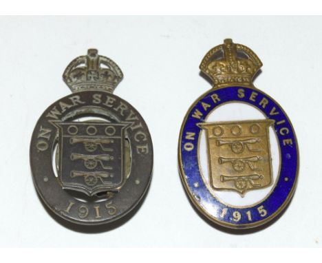 Two WW1 On War Service lapel badges including the enamel version