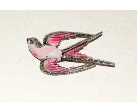 Vintage enamel and marcasite bird brooch