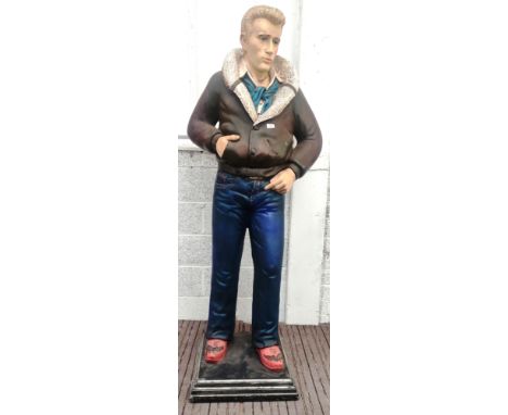 James Dean - a large lifesize 1/1 scale statue / figure of Dean depicted in his trademark leather jacket and jeans. Fibreglas