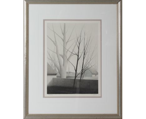 Robert Kipniss (B. 1931) American, Artists Proof Lithograph. Depicting monochromatic trees and houses. Lower left says artist