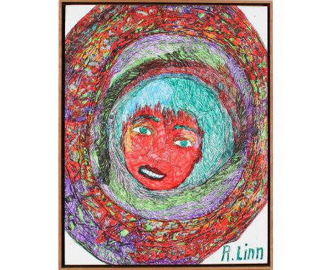 Abstracted Portrait in colored markers. Signed R. Linn in the lower right. Overall size: 29 x 22 3/4 in. Sight size: 27 1/2 x
